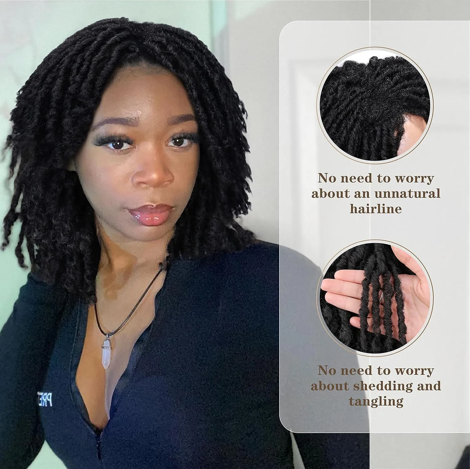 Dreadlock Wig Short Twist Wigs for Black Women Short Curly Braided Natural Black Heat Resistant Synthetic Wig