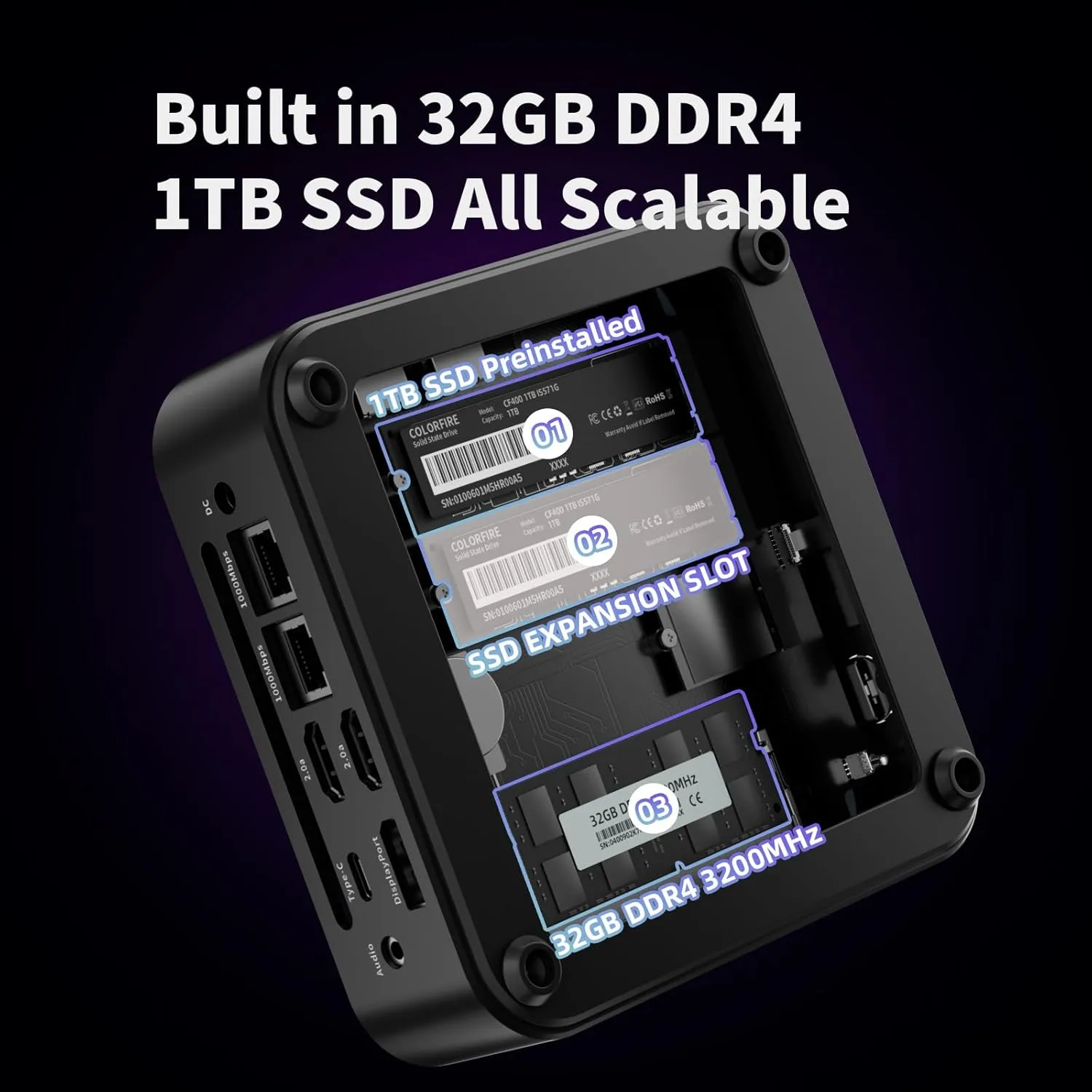 DreamQuest Mini PC Come with 11 Pro OS, Intel N100 (up to 3.4GHz) Mini Desktop Computer with 32GB DDR4 1TB M.2 SSD, USB C 3.2, USB3.2,BT5.0, WiFi 5, 4K HDMI, DP, Gigabit Port, Smart Fan