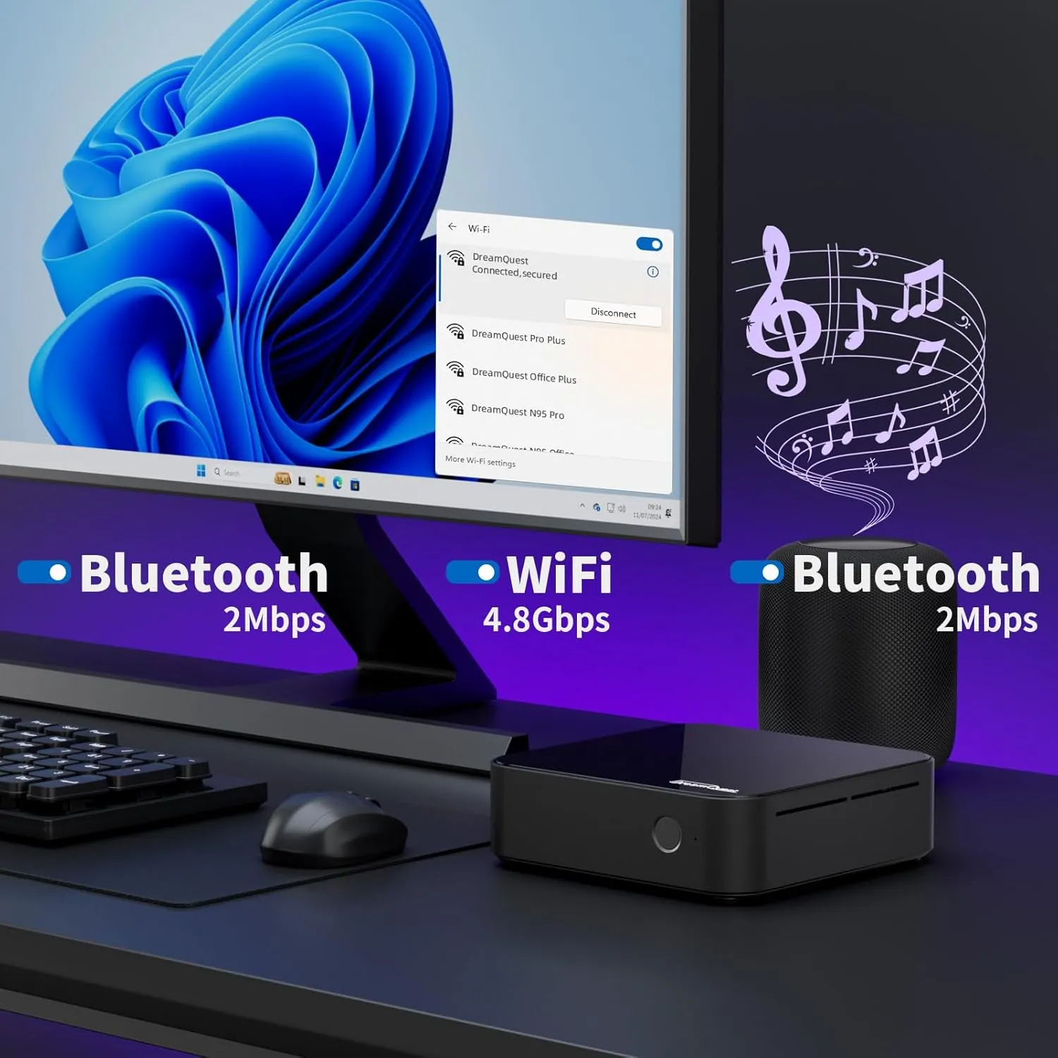 DreamQuest Mini PC Come with 11 Pro OS, Intel N100 (up to 3.4GHz) Mini Desktop Computer with 32GB DDR4 1TB M.2 SSD, USB C 3.2, USB3.2,BT5.0, WiFi 5, 4K HDMI, DP, Gigabit Port, Smart Fan