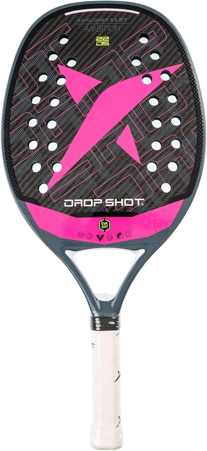 Drop Shot DP304054 Explorer 5.0 BT Classic Oval Format 0.9 inch (22 mm) Thickness Carbon Frame Gray/Black/Fuchsia Pink Beach Tennis Racquet