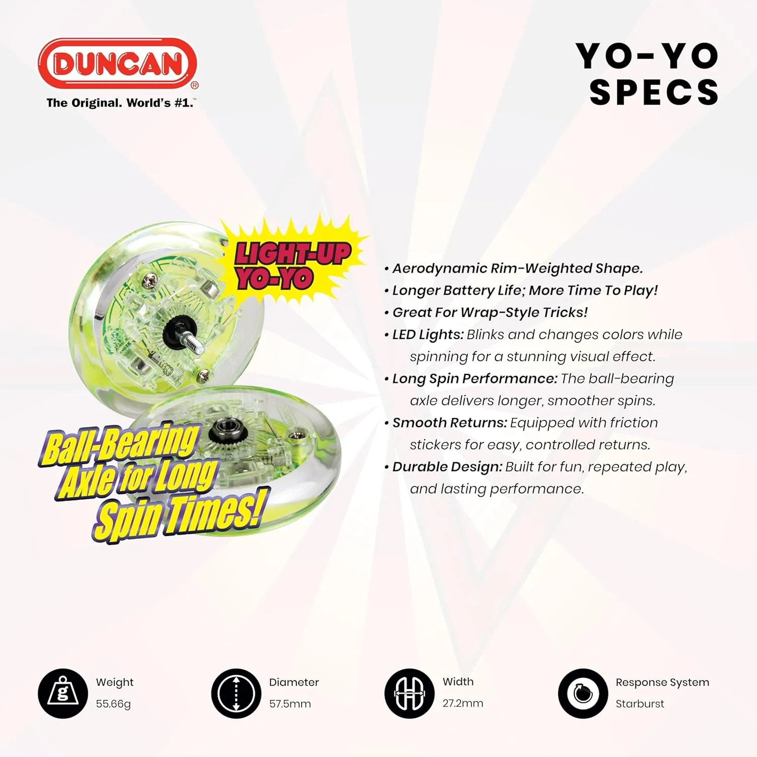 Duncan Toys Pulse LED Light-Up Yo-Yo, Intermediate Level Yo-Yo with Ball Bearing Axle and LED Lights, Clear/Red, Small