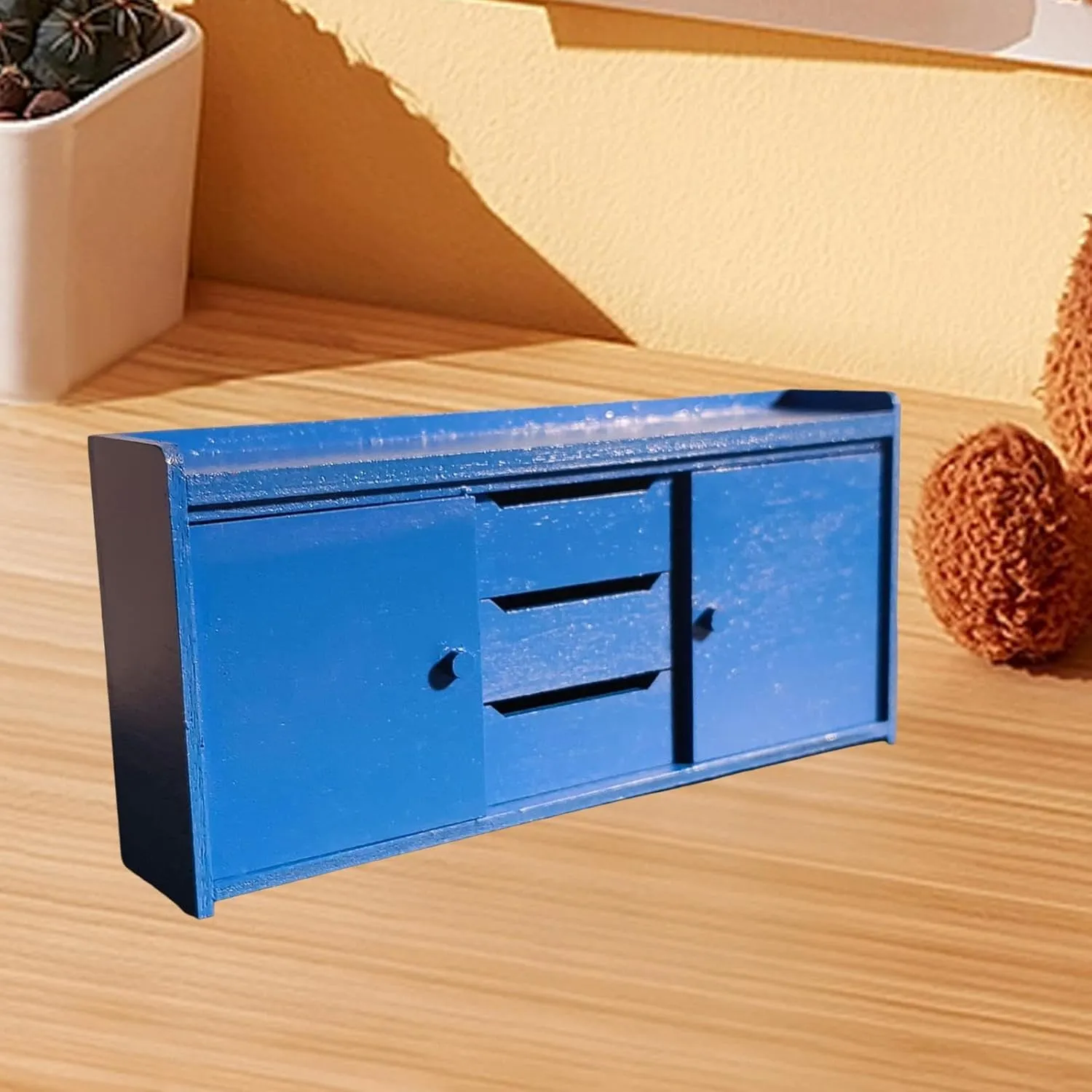 DYNWAVE 1:12 Dollhouse Wood Cabinet Decoration Display Cupboard Simulation Furniture Miniature Kitchen Cabinet for Model Toy Ornament, Blue