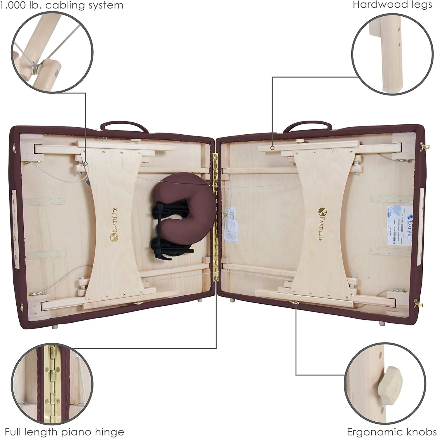 EARTHLITE Portable Massage Table HARMONY DX – Foldable Physiotherapy/Treatment/Stretching Table, Eco-Friendly Design, Hard Maple, Superior Comfort incl. Face Cradle & Carry Case (30" x 73")