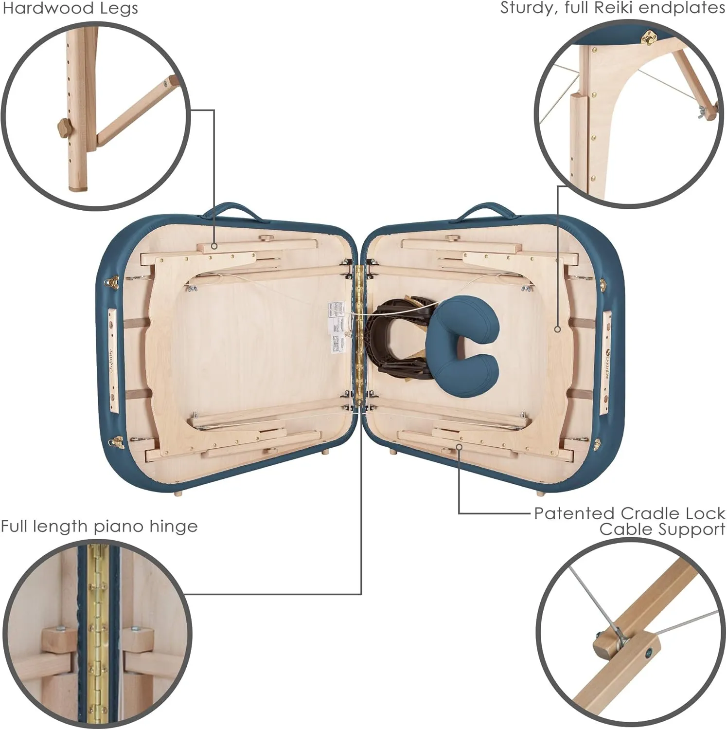 EARTHLITE Portable Massage Table INFINITY – Greater Client Access, Unique Shape, 3” Triple Density Foam, Flex-Rest Face Cradle, Carry Case (Full Reiki)