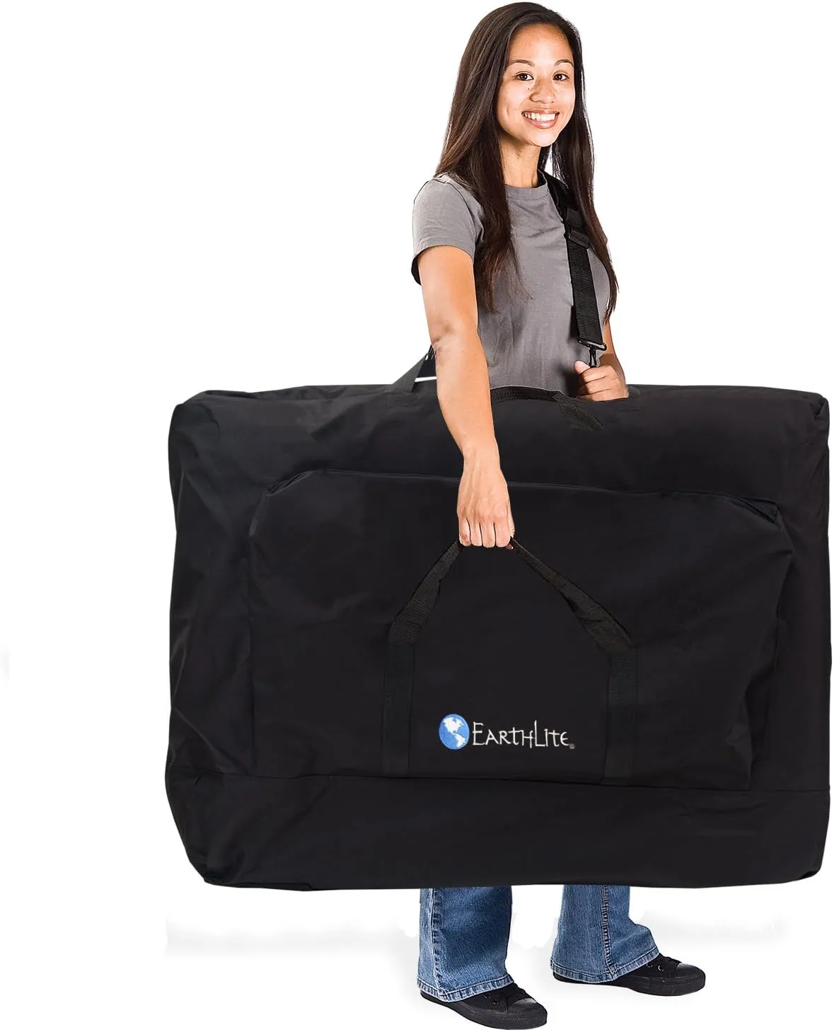 EARTHLITE Portable Massage Table INFINITY – Greater Client Access, Unique Shape, 3” Triple Density Foam, Flex-Rest Face Cradle, Carry Case (Full Reiki)