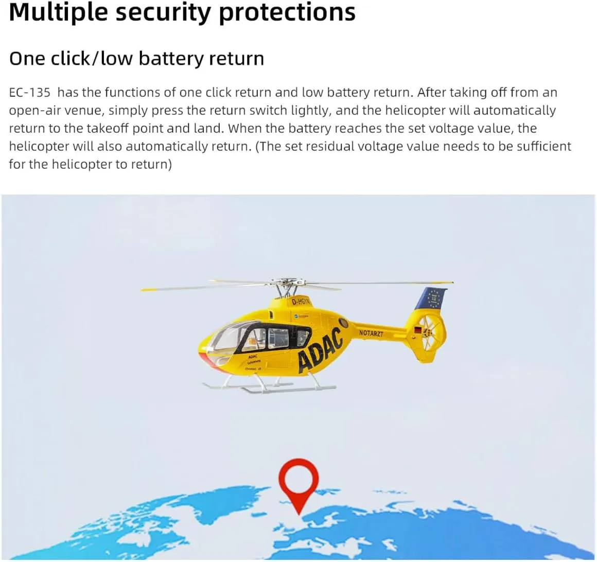 EC135 470-Class RC Simulation Helicopter Model, 2.4G 6CH 4 Detachable Propellers, RC Aircraft with H1 Flight Controller, Beidou GPS Positioning (RTF/Mode 1/Mode 2 Switchable)