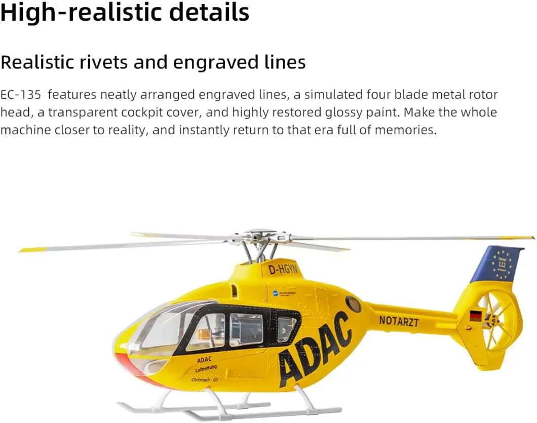 EC135 470-Class RC Simulation Helicopter Model, 2.4G 6CH 4 Detachable Propellers, RC Aircraft with H1 Flight Controller, Beidou GPS Positioning (RTF/Mode 1/Mode 2 Switchable)