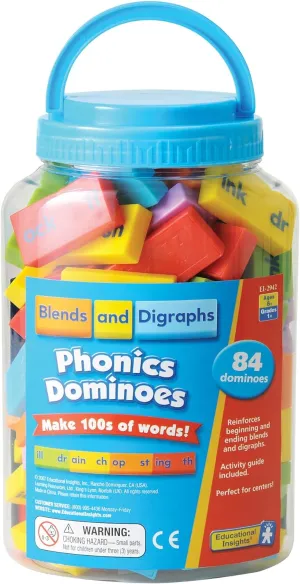 Educational Insights Phonics Dominoes Blends & Digraphs - First Grade Classroom Must Haves, Elementary Literacy Materials for Centers or Homeschool, Phonics Games, Learning to Read for Kids Ages 6 