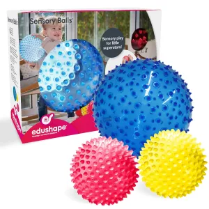 Edushape Original Sensory Balls - Pack of 3 Colorful Baby Balls and Toddler Ball; Enhances Gross Motor Skills for Kids 6 Months and Up