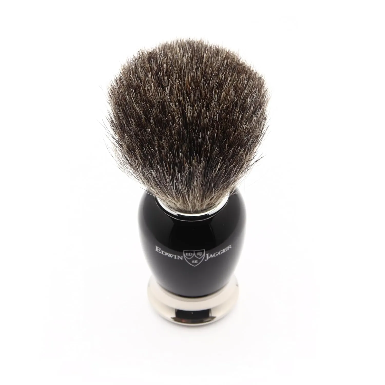 Edwin Jagger 81SB586 Simulated Ebony Pure Badger Hair Shaving Brush with Nickel Plated Collar and End Capâ