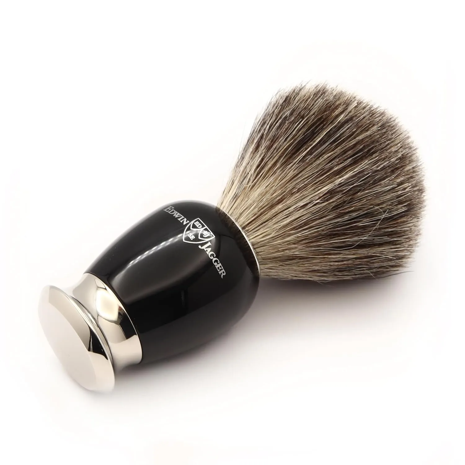 Edwin Jagger 81SB586 Simulated Ebony Pure Badger Hair Shaving Brush with Nickel Plated Collar and End Capâ