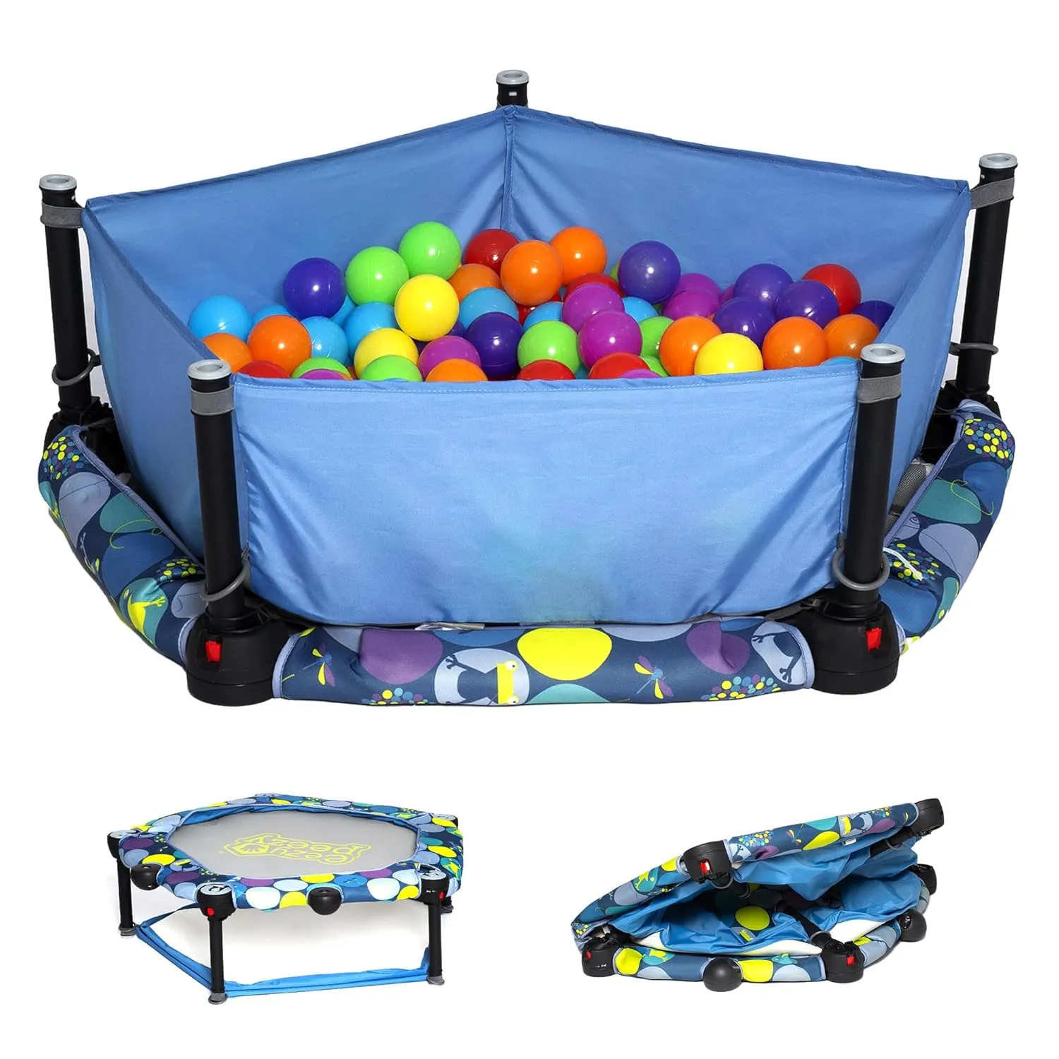 Eezy Peezy 3 in 1 Folding Ball Pit and Bouncer - Ball Pit Tent and Trampoline with Handle - Ages 10 Months to 5 Years