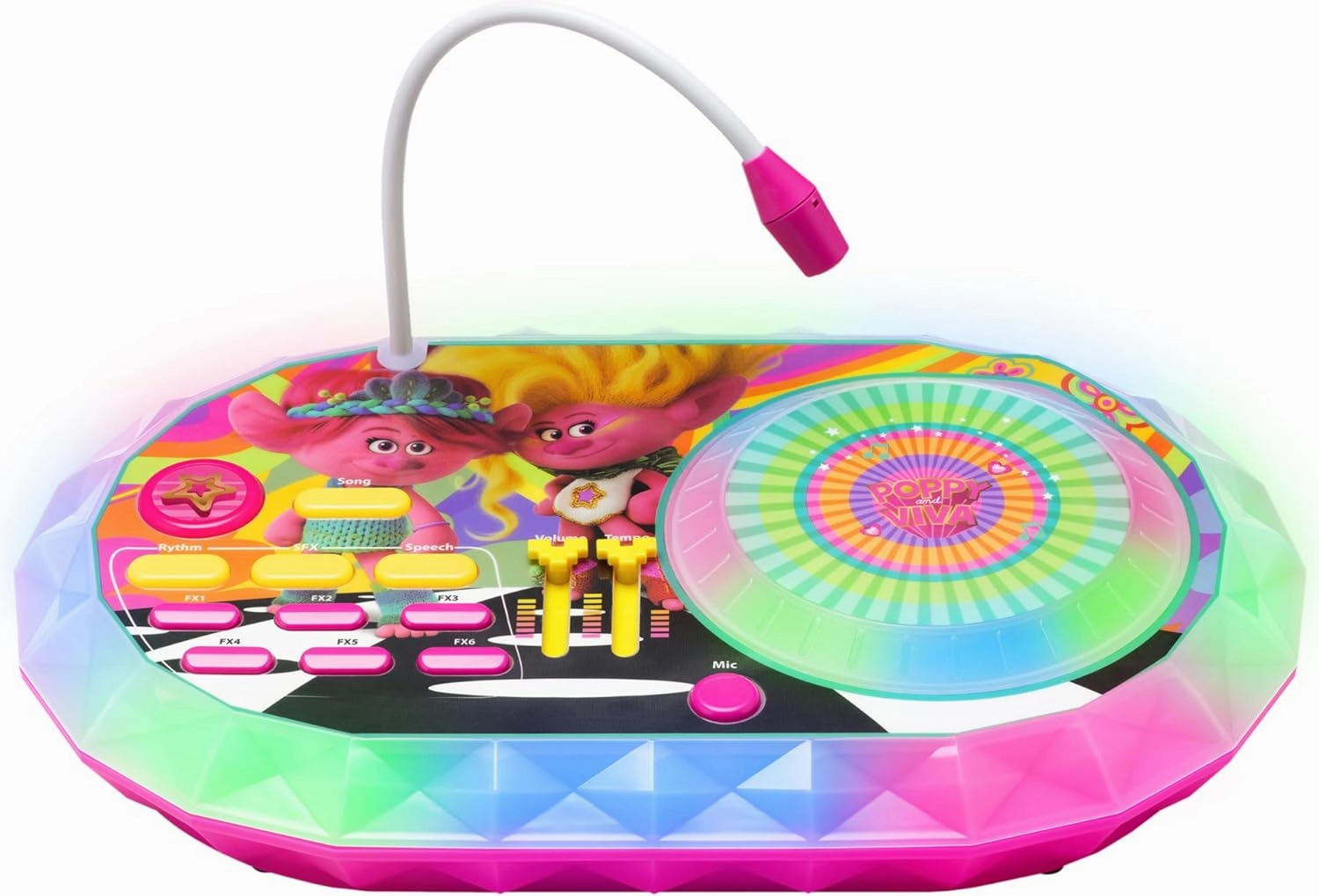 eKids Trolls Band Together DJ Party Mixer Turntable Toy with Built in Microphone for Kids, for Fans of Trolls Toys for Girls