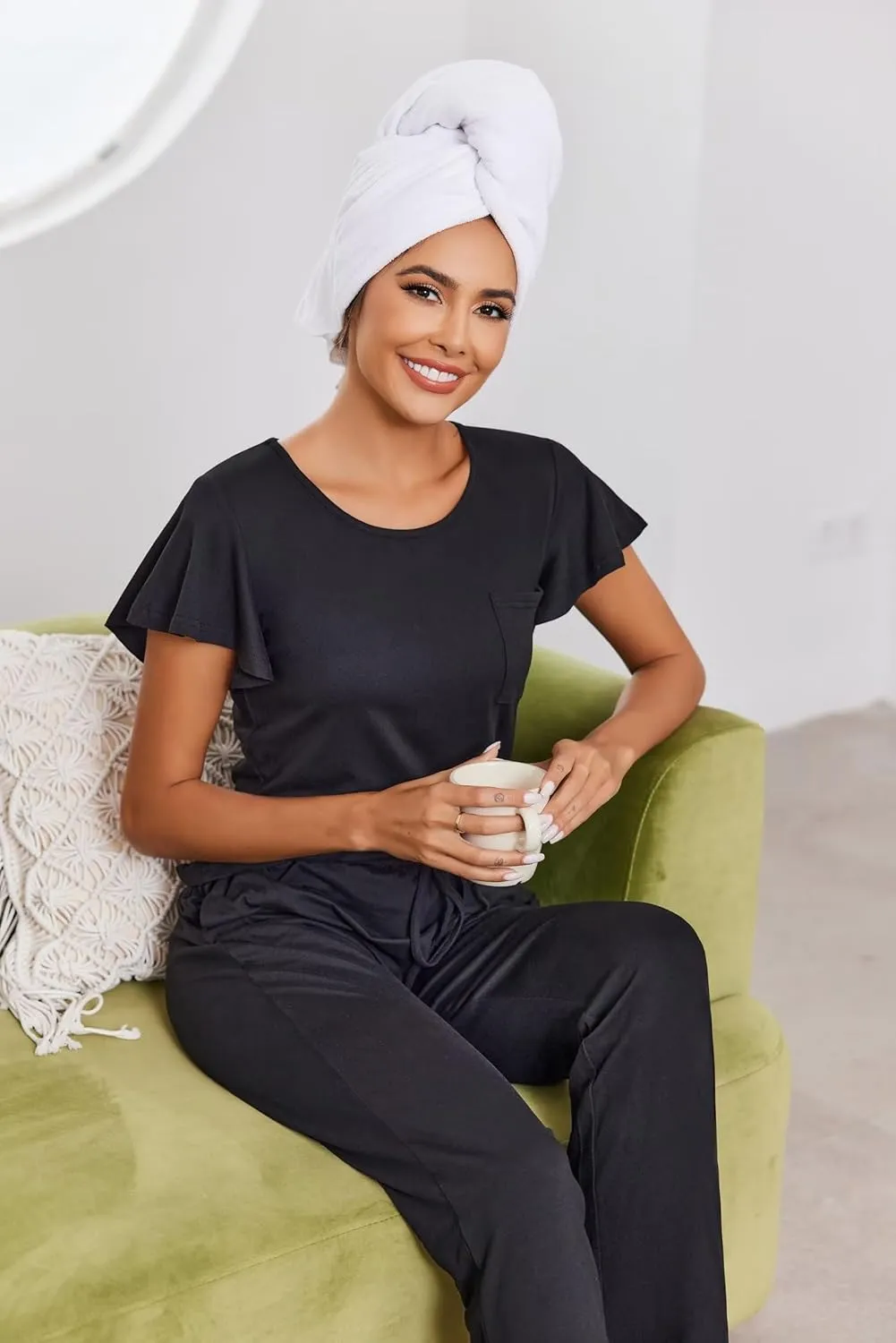 Ekouaer 2 Pack Womens Pajama Sets Short Sleeve with Long Pajama Pant Set Soft Sleepwear Printed Pj Lounge Sets with Pockets
