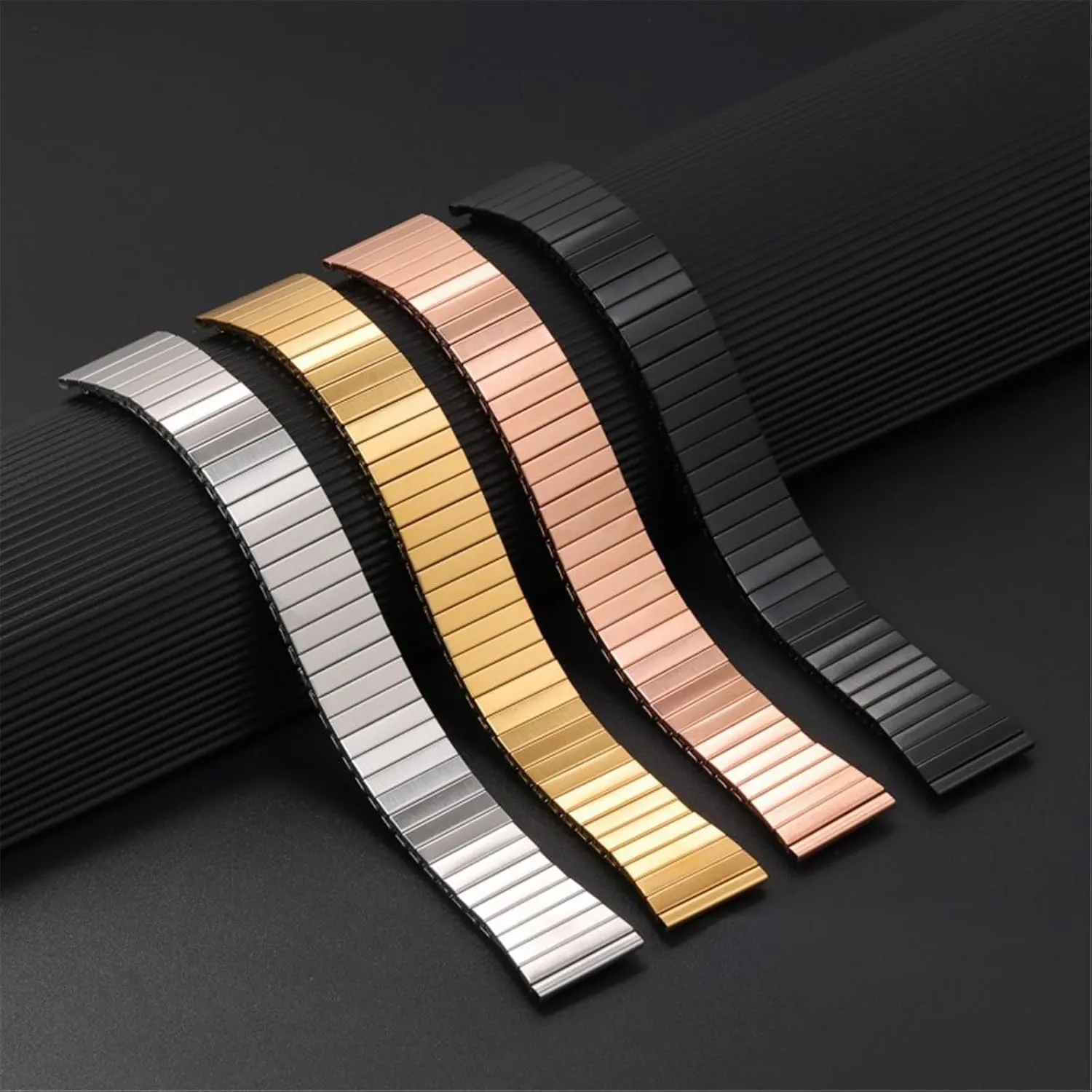 Elastic Metal Watchband 22mm Strap Stainless Steel Bracelet Universal Replacement Wristband Silver Expansion Band Accessories