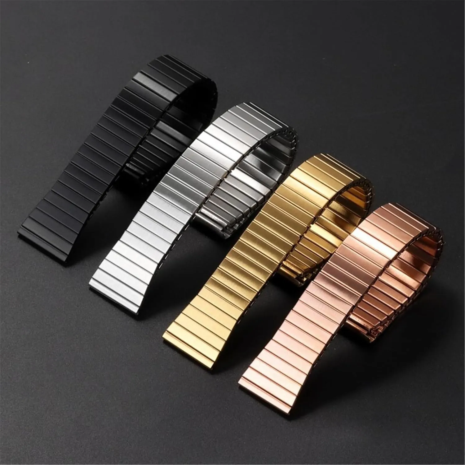 Elastic Metal Watchband 22mm Strap Stainless Steel Bracelet Universal Replacement Wristband Silver Expansion Band Accessories