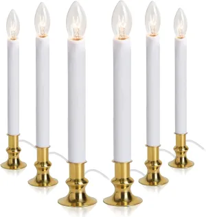 Electric Christmas Window Candle Lamp - 6-Pack | Brass-Plated Base with LED Bulbs | Dusk-to-Dawn Auto Sensor | Turns On in Dark, Off in Light | Ready to Use!