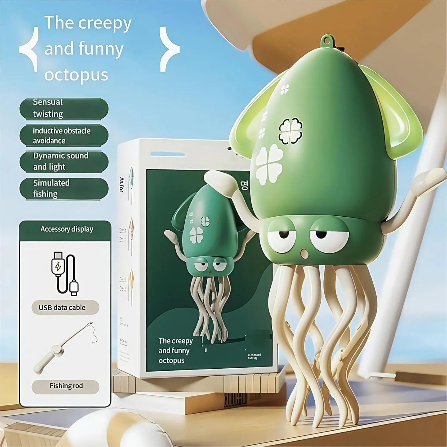 Electric Crawling Dancing Octopus Toy, 2025 New Octopus Tummy Time Toy with Led & Music, Shoptice Electric Dancing Crawling Octopus Toys with Fishing Rod, Creative Smart-Tentacle Toys (3Pcs-Mix)