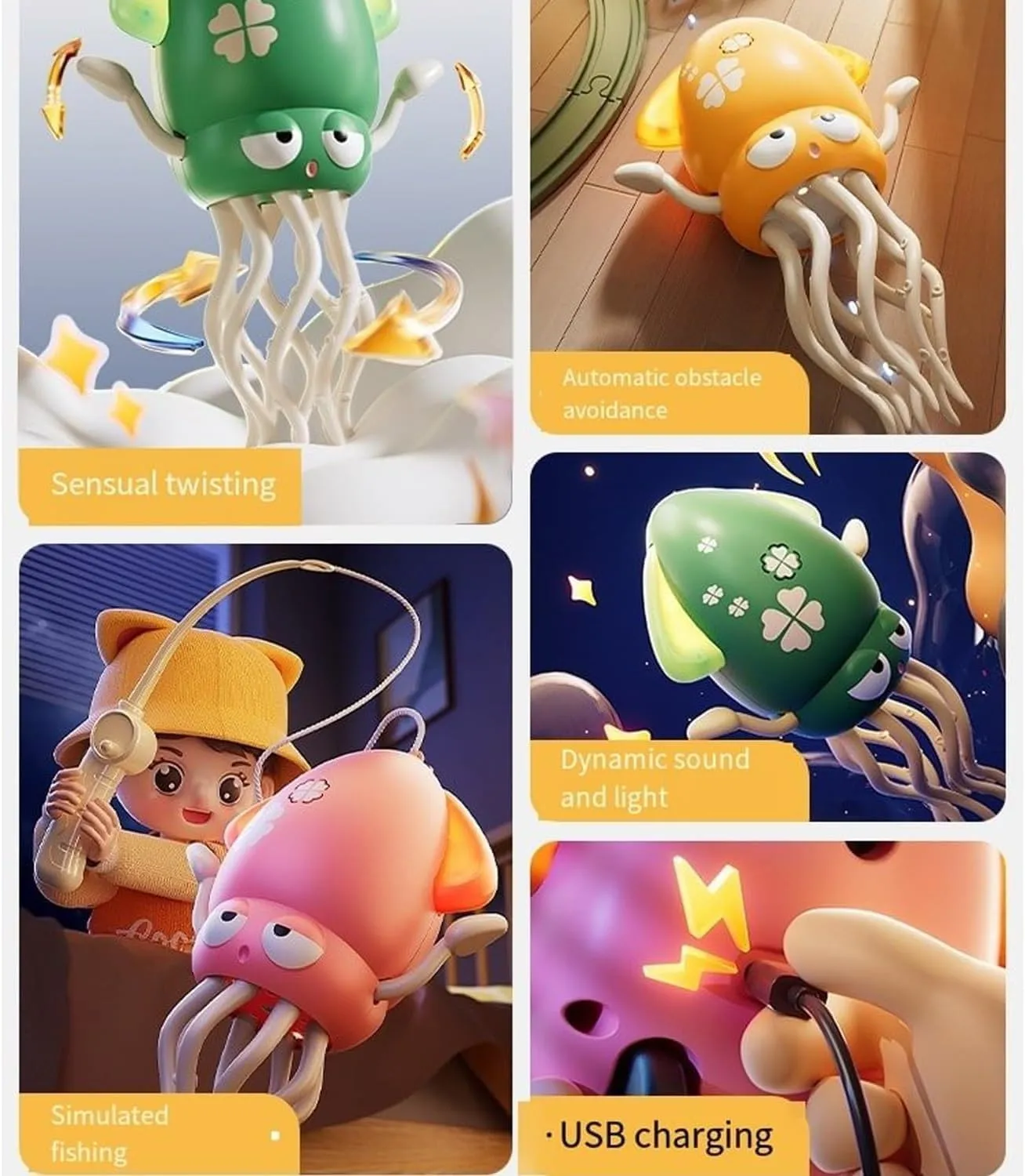 Electric Crawling Dancing Octopus Toy, 2025 New Octopus Tummy Time Toy with Led & Music, Shoptice Electric Dancing Crawling Octopus Toys with Fishing Rod, Creative Smart-Tentacle Toys (3Pcs-Mix)