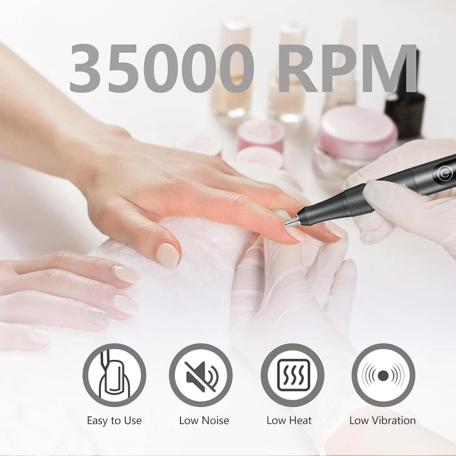 Electric Nail Drill Professional, Cordless NailDrill, 35000RPM Professional NailDrill, Portable Efile Nail Drill Machine for Acrylic and Gel Nail with Manicure and Polishing Tool Set (Grey)