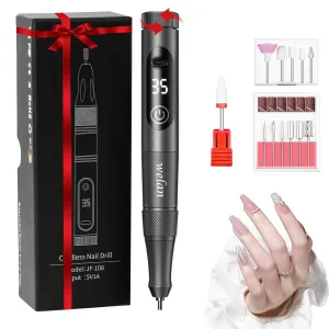 Electric Nail Drill Professional, Cordless NailDrill, 35000RPM Professional NailDrill, Portable Efile Nail Drill Machine for Acrylic and Gel Nail with Manicure and Polishing Tool Set (Grey)