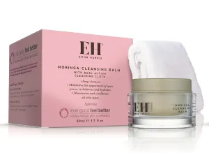 Emma Hardie 50ml Moringa Cleansing Balm with Cleansing Cloth Set, No-Rinse Formula Removes Face & Eye Make Up, Moisturizes & Hydrates the Skin, Natural & Cruelty Free, Perfect for Various Skin Types