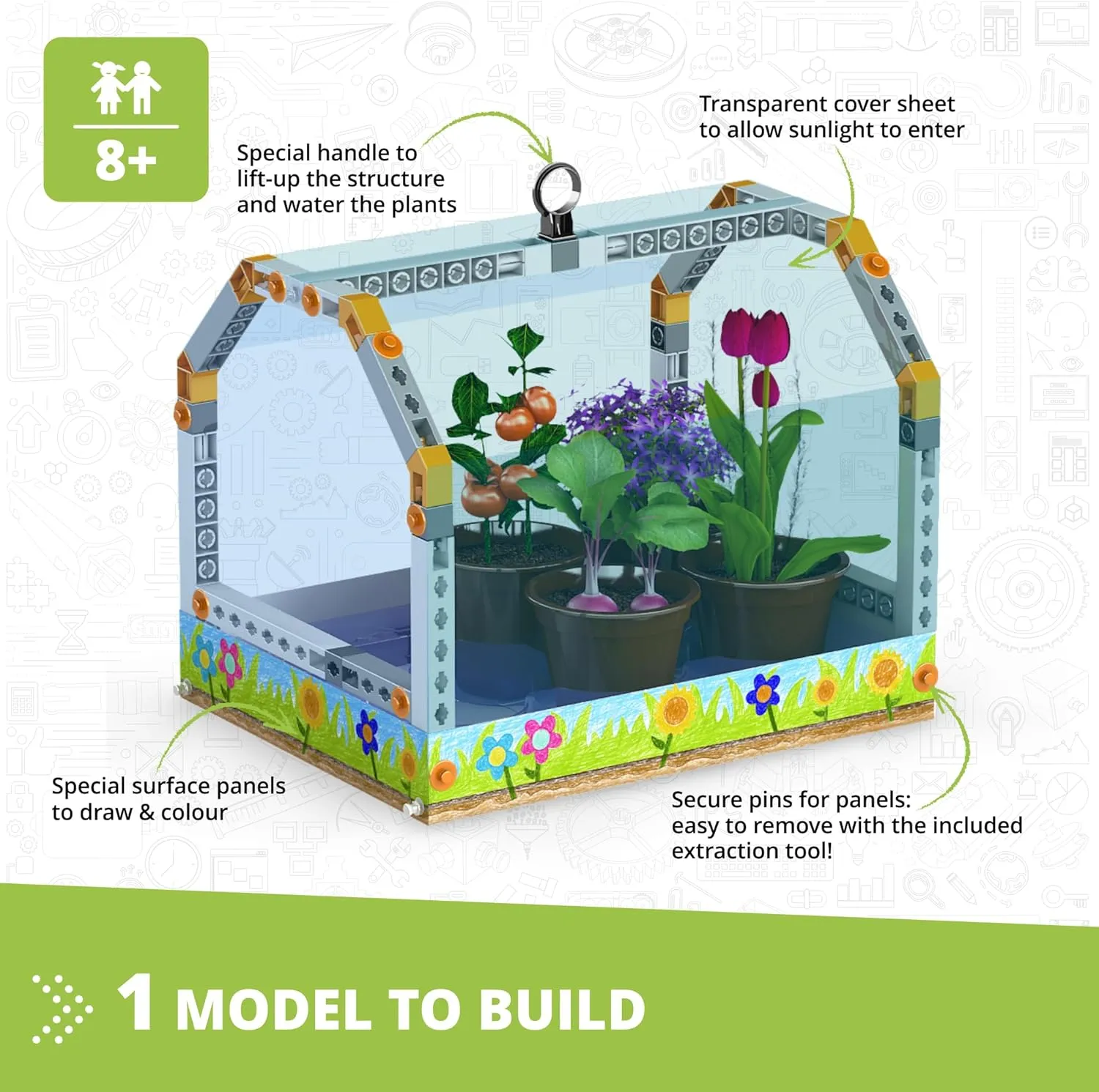 Engino: STEAM Labs Junior: How Greenhouses Work - Model Brick Building Set, Toybook Series, Experiment & Art Activities, Play & Learn Science, Kids 8 