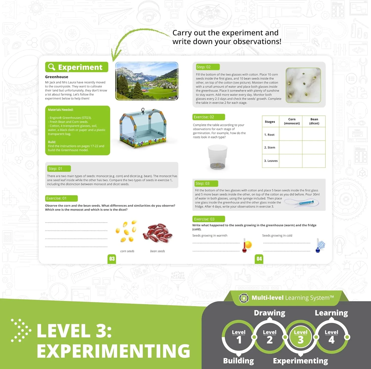 Engino: STEAM Labs Junior: How Greenhouses Work - Model Brick Building Set, Toybook Series, Experiment & Art Activities, Play & Learn Science, Kids 8 