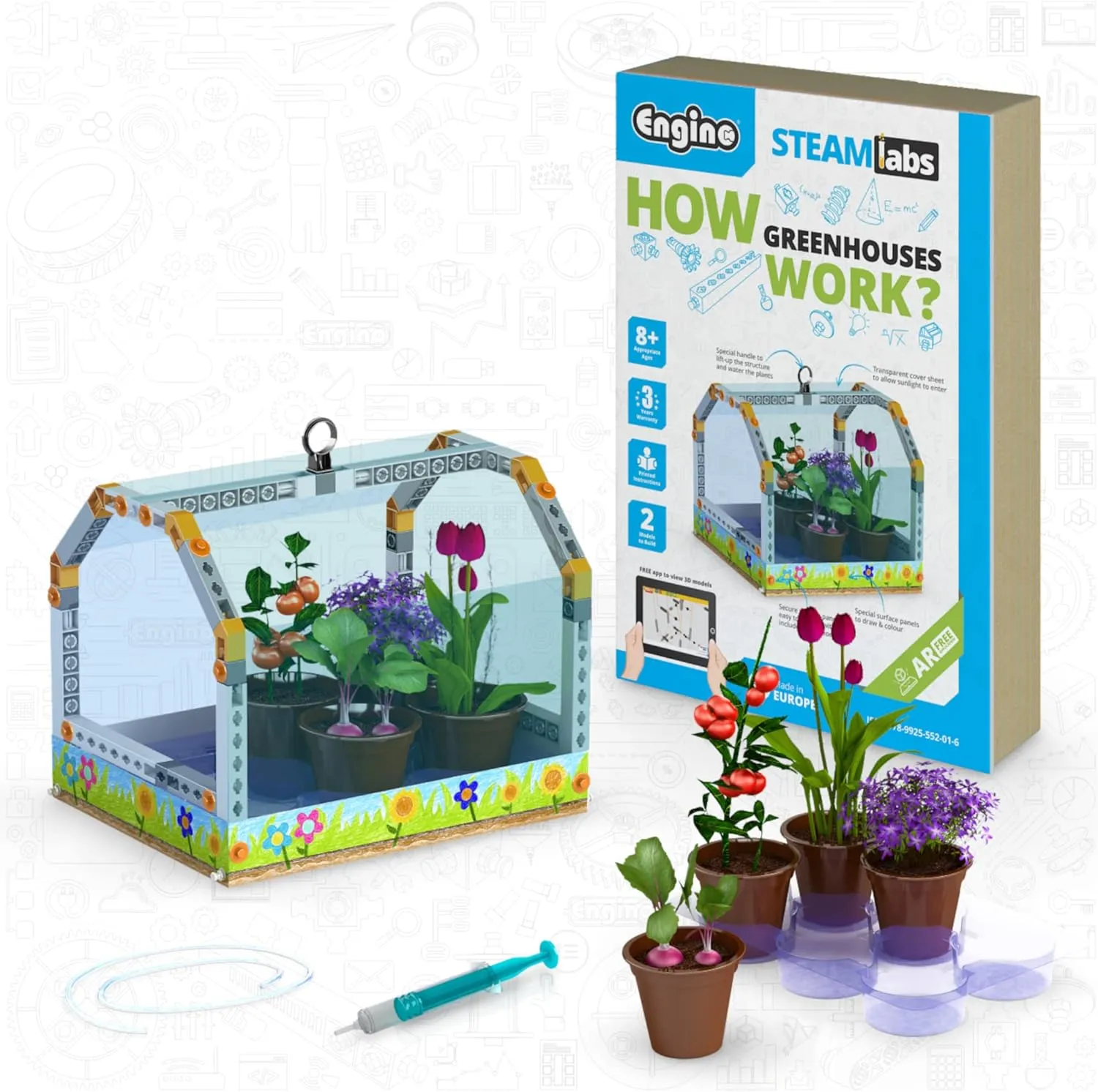 Engino: STEAM Labs Junior: How Greenhouses Work - Model Brick Building Set, Toybook Series, Experiment & Art Activities, Play & Learn Science, Kids 8 
