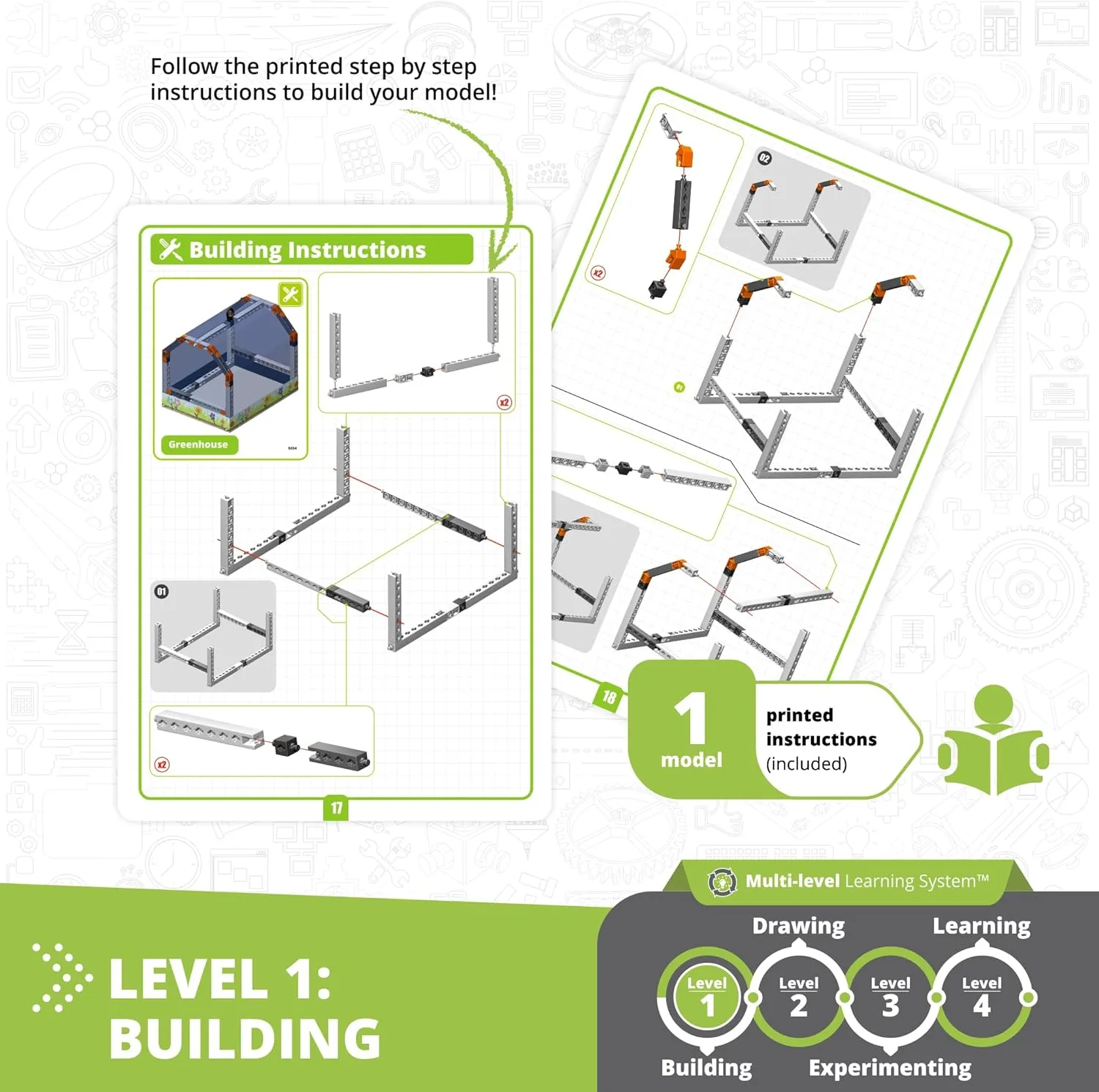 Engino: STEAM Labs Junior: How Greenhouses Work - Model Brick Building Set, Toybook Series, Experiment & Art Activities, Play & Learn Science, Kids 8 