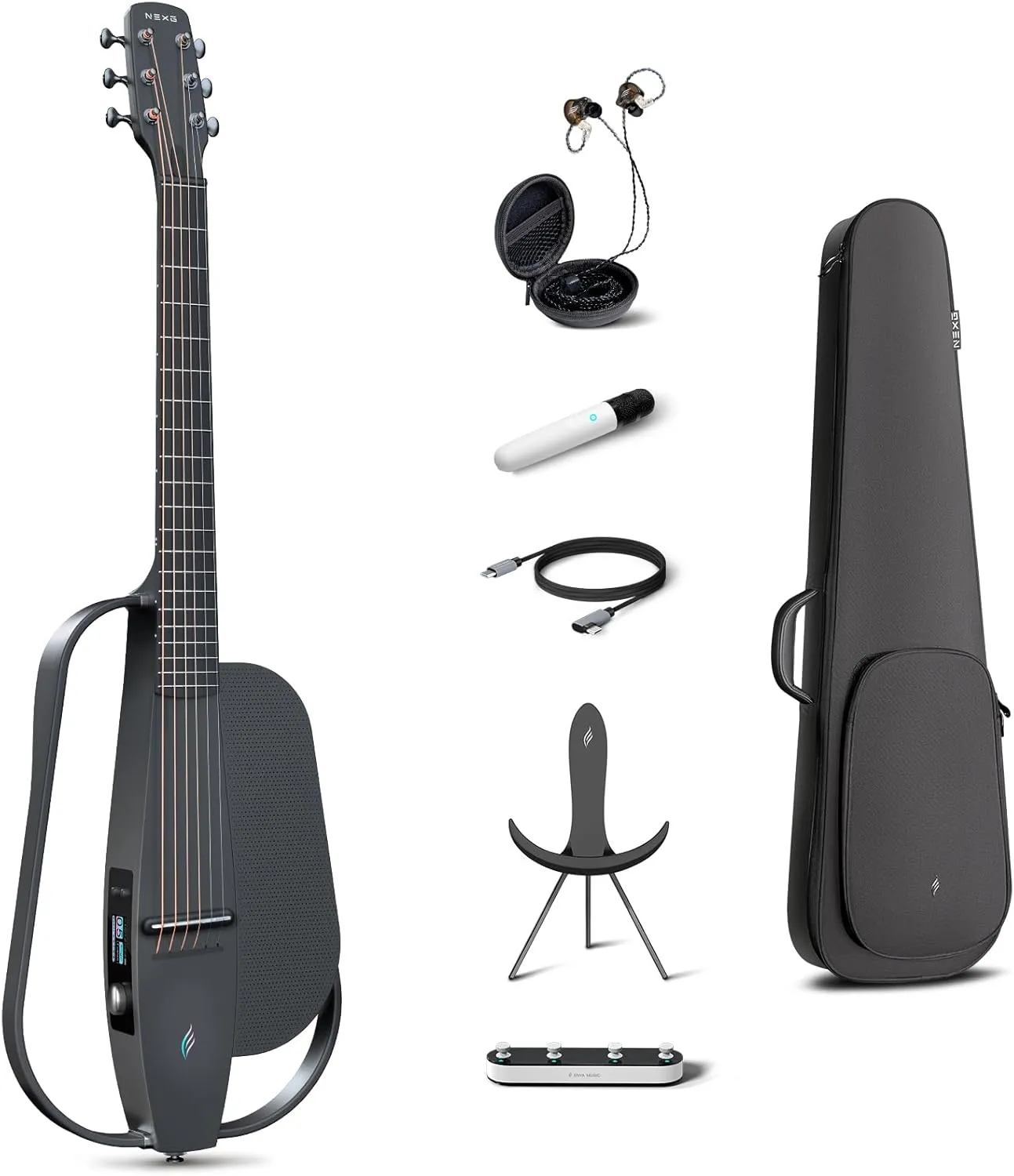 Enya NEXG 2 Acoustic-Electric Guitar Carbon Fiber Travel Smart Audio Guitar with 50W Wireless Speaker, Wireless Microphone, Hi-Fi Monitor Earphones, Footswitch, Charging Stand, and Gigbag