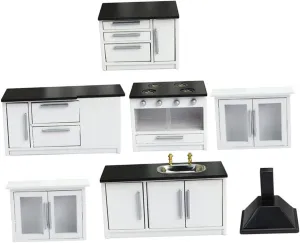 ERINGOGO 1 Set Kitchen Utensils Doll House Kitchenette House Household Decoration Accessories 3D Toy Room 7 Piece Set Ornaments Mini House Ornament Furniture Mini House Furniture Decor, Black