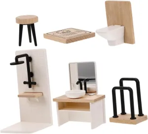ERINGOGO 1set Miniature Bathroom Dollhouse Kit Shower Toilet Vanity Stool Towel Rack Scale Sturdy Construction for Dollhouse Decor and Gifting