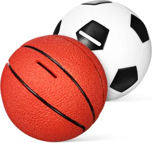 ERINGOGO 2pcs Basketball Piggy Bank for Boys Basketball Football Coin Bank Set Sports Themed Balls Money Savings Jar Shatterproof Money Bank Saving Pot Kids Birthday