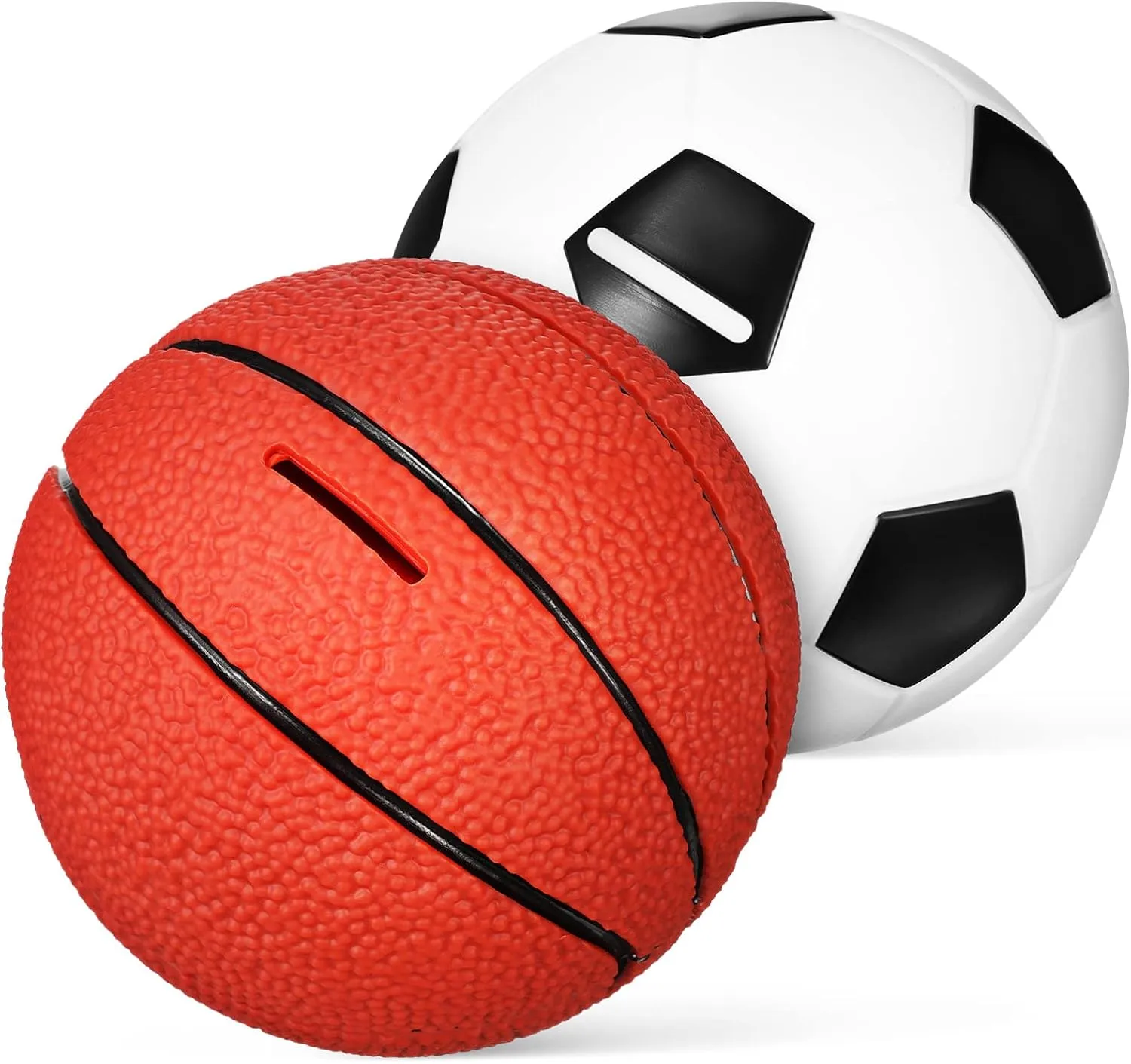 ERINGOGO 2pcs Basketball Piggy Bank for Boys Basketball Football Coin Bank Set Sports Themed Balls Money Savings Jar Shatterproof Money Bank Saving Pot Kids Birthday
