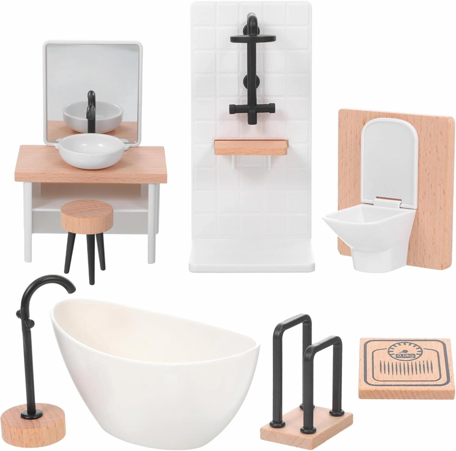 ERINGOGO 1Set Miniature Dollhouse Bathroom Set Shower Accessories with Bathtub Toilet Sink for Imaginative Play and Enhancing Dollhouse Decor
