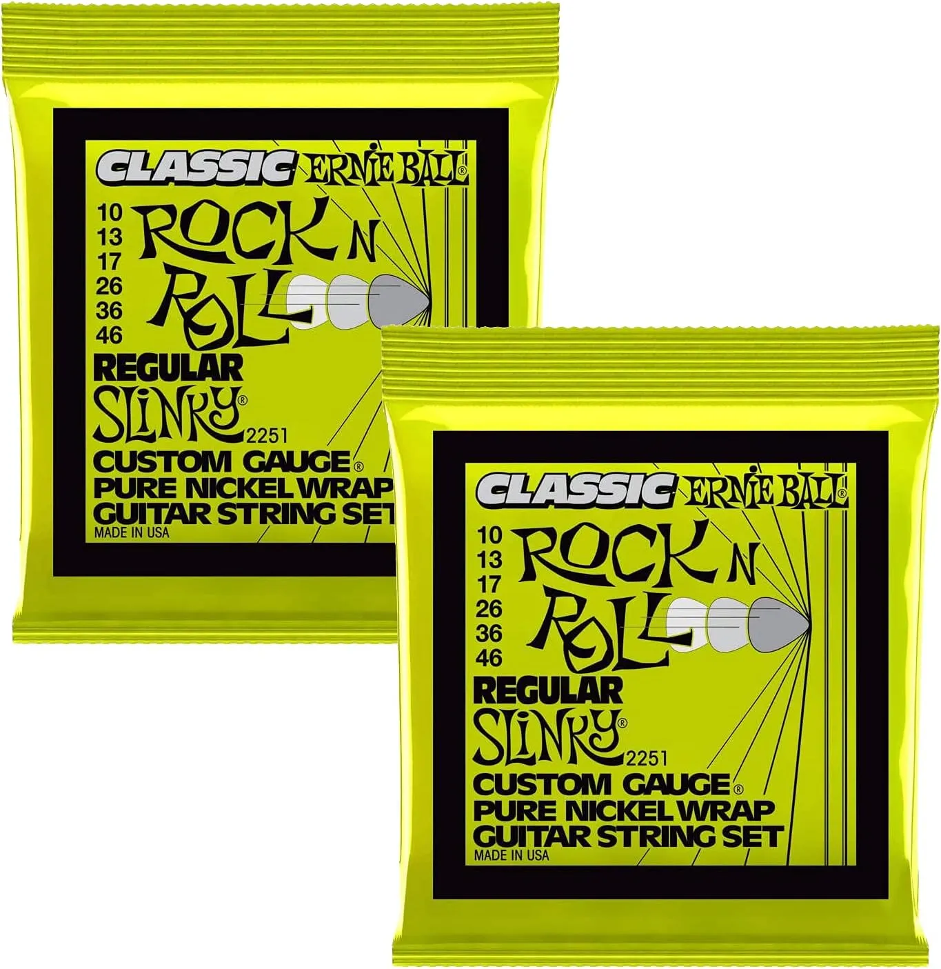 Ernie Ball 2251 Classic Regular Slinky Electric Guitar Strings 10-46 2 Pack