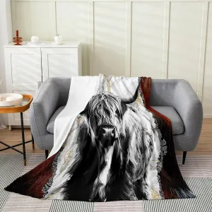 Erosebridal Rustic Highland Cow Throw Blanket Bull Cattle Blanket,Vintage Gold Grey Marble Cow Cowhide Print Fleece Blanket for Kids Boys Men Wildlife Farmhouse Cow Fur Flannel Blanket,40x50