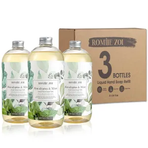 Eucalyptus & Mint Liquid Hand Soap Refills, Gentle & Moisturizing Formula, Natural Cruelty-Free Soap, Large 750 ML Bottles Bulk for Kitchen, Bathroom, and Dispensers (26 FL OZ, Pack of 3)