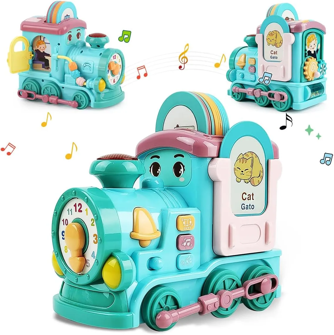 Eudcational Toys Train for Toddlers 2-4 Girl Boy, Montessori Toys Smart Learning Toy with Music/Sounds/Lights/Clock/Talking Flash Cards,Crawling,Kids Toy Develop Fine Motor Skills (Blue)