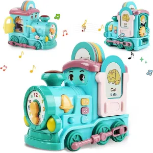 Eudcational Toys Train for Toddlers 2-4 Girl Boy, Montessori Toys Smart Learning Toy with Music/Sounds/Lights/Clock/Talking Flash Cards,Crawling,Kids Toy Develop Fine Motor Skills (Blue)