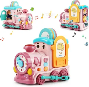 Eudcational Toys Train for Toddlers 2-4 Girl Boy, Montessori Toys Smart Learning Toy with Music/Sounds/Lights/Clock/Talking Flash Cards,Crawling,Kids Toy Develop Fine Motor Skills (Pink)