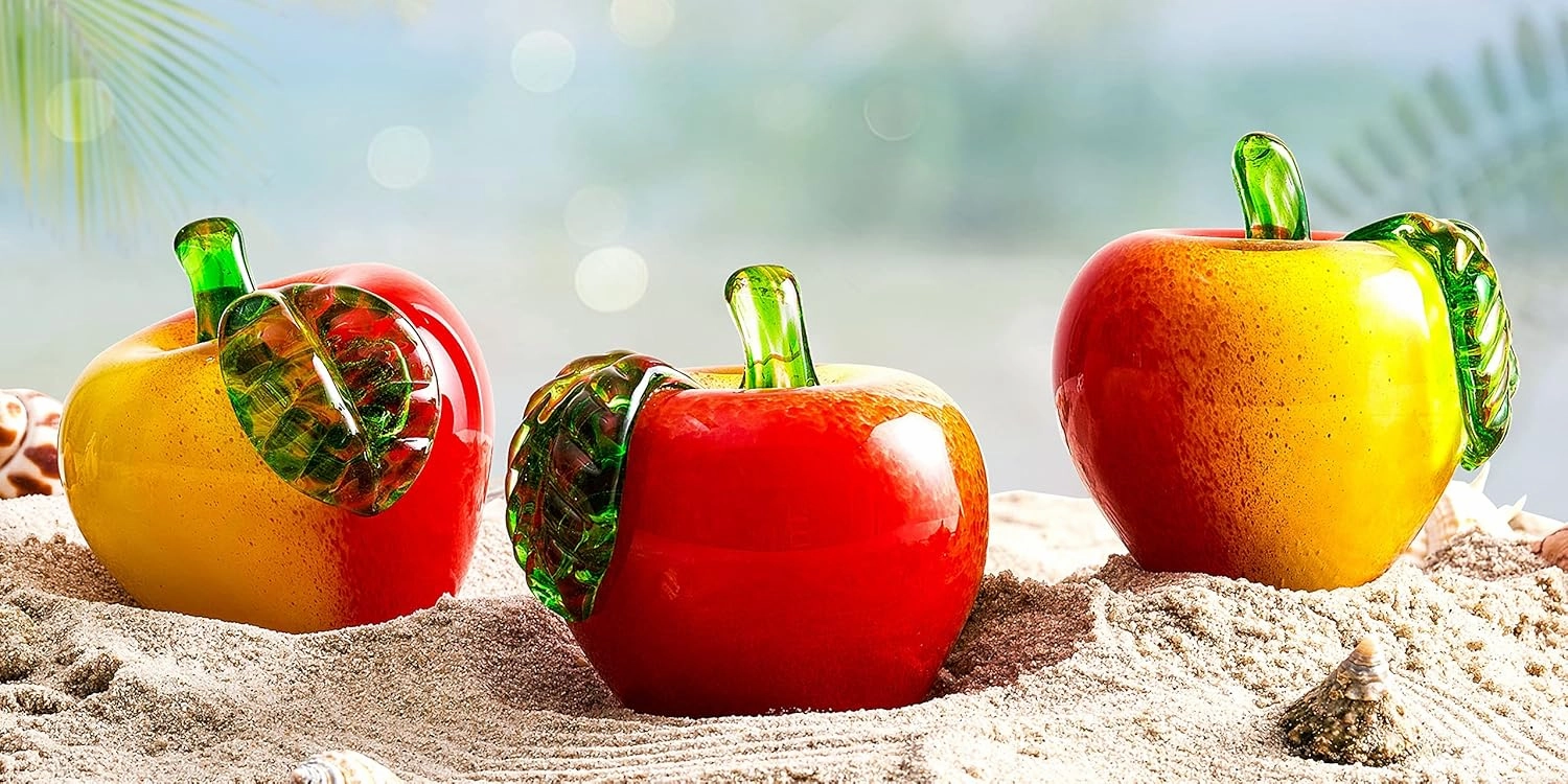 EUSTUMA Hand Blown Art Glass Apple Collectible Figurines,Glass Apple Paperweight,Christmas Eve Gifts,Home Decoration,Office Decoration.