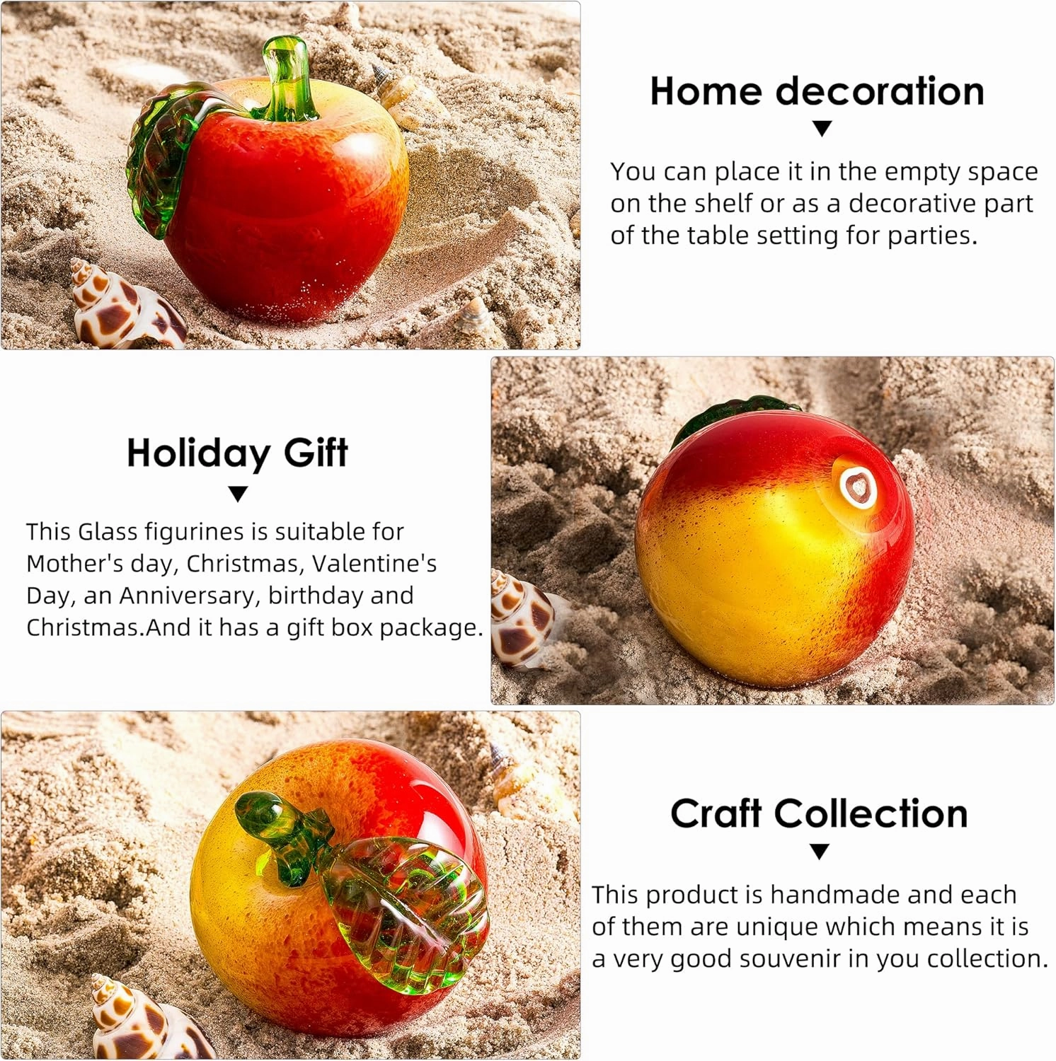 EUSTUMA Hand Blown Art Glass Apple Collectible Figurines,Glass Apple Paperweight,Christmas Eve Gifts,Home Decoration,Office Decoration.