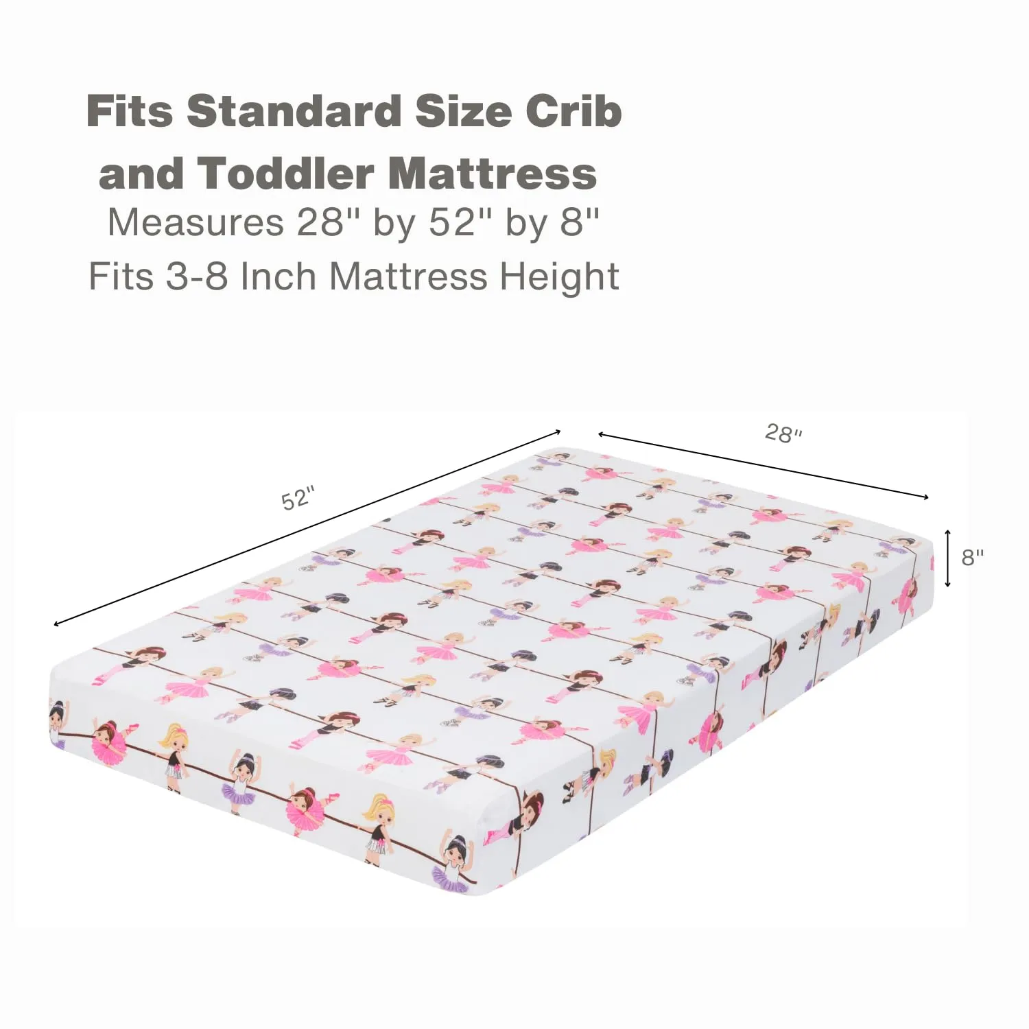 EVERYDAY KIDS Toddler Fitted Sheet and Pillowcase Set -Born to Dance Ballerina- Soft Microfiber, Breathable and Hypoallergenic Toddler Sheet Set