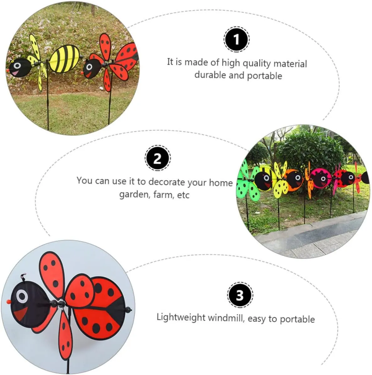 EXCEART Handmade Bee Windmill Toy Outdoor Decorative Boys and Girls Plaything Fabric Windmill