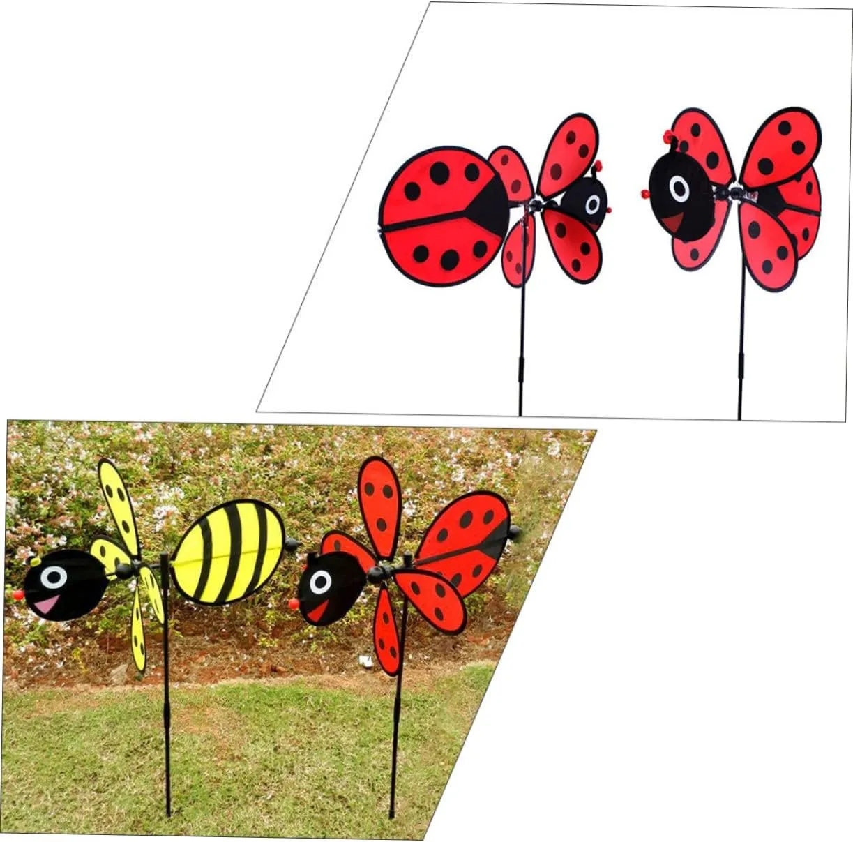 EXCEART Handmade Bee Windmill Toy Outdoor Decorative Boys and Girls Plaything Fabric Windmill