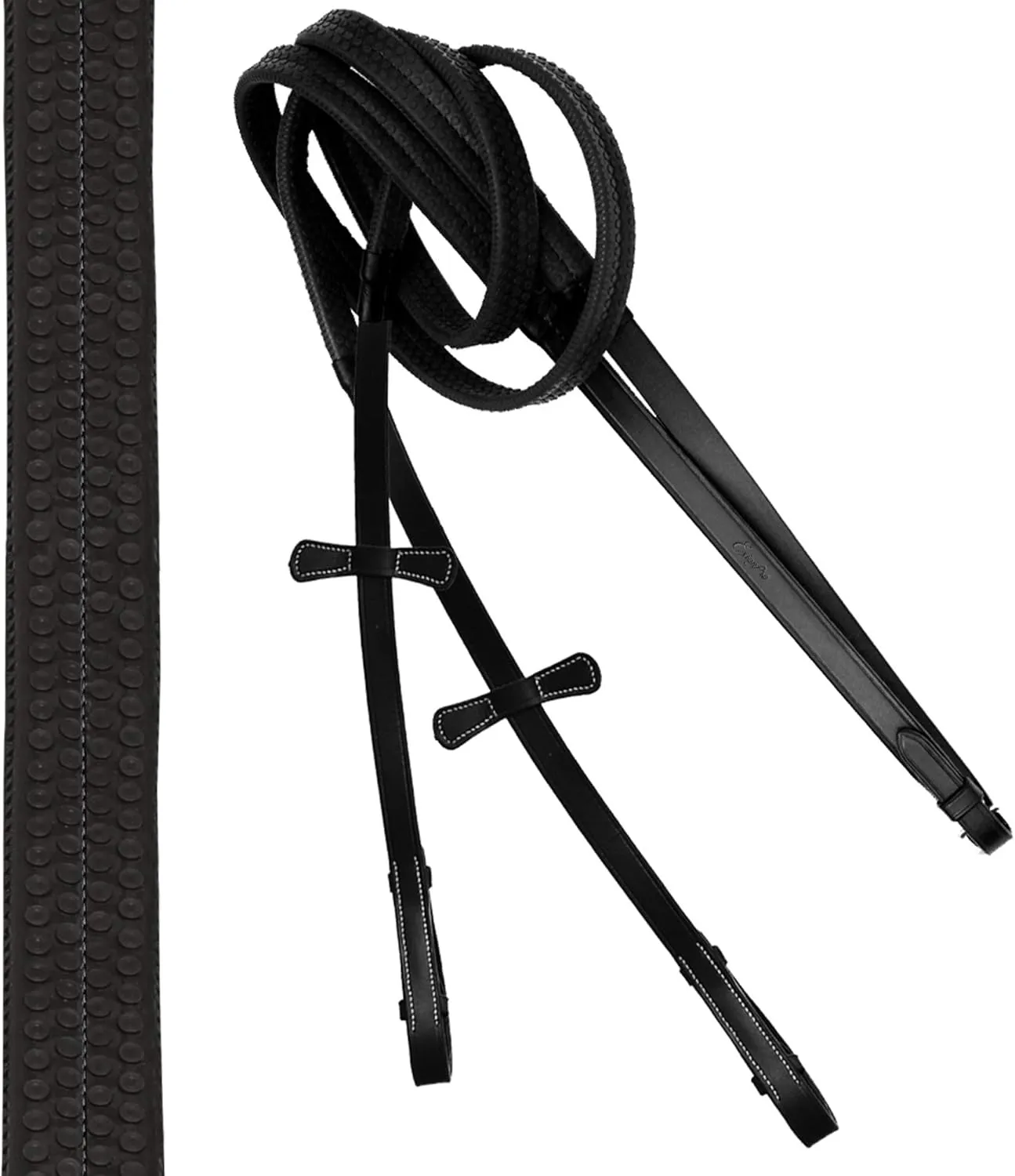 Exion Figure 8 English Jumping Bridle with Soft Padding & Rubber Reins | Anatomical Mono Crown | Grakle Noseband Mexican Bridle with Brass Buckles | Premium Horse Bridle for Jumping & Eventing
