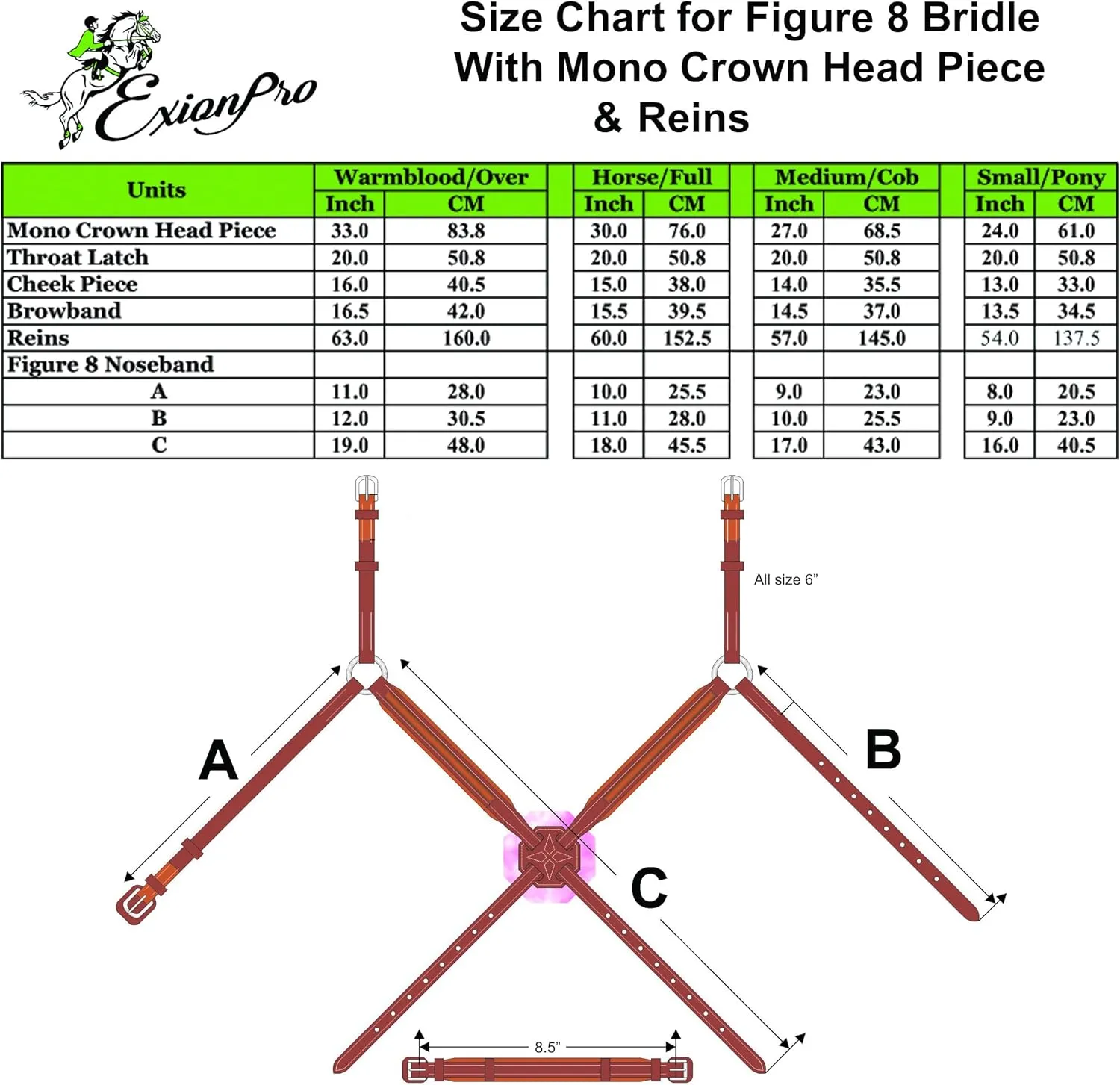 Exion Figure 8 English Jumping Bridle with Soft Padding & Rubber Reins | Anatomical Mono Crown | Grakle Noseband Mexican Bridle with Brass Buckles | Premium Horse Bridle for Jumping & Eventing