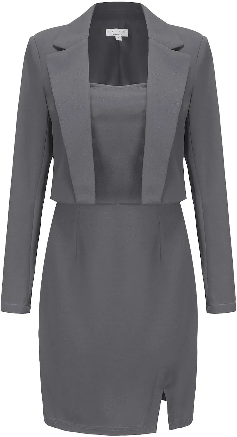 EXLURA Women's Professional Business Lightweight Blazer Dress Suit Sets 2 Piece Work Office Fashion Outfits
